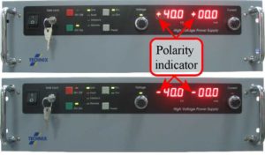 Front panel depiction of polarity indicators.